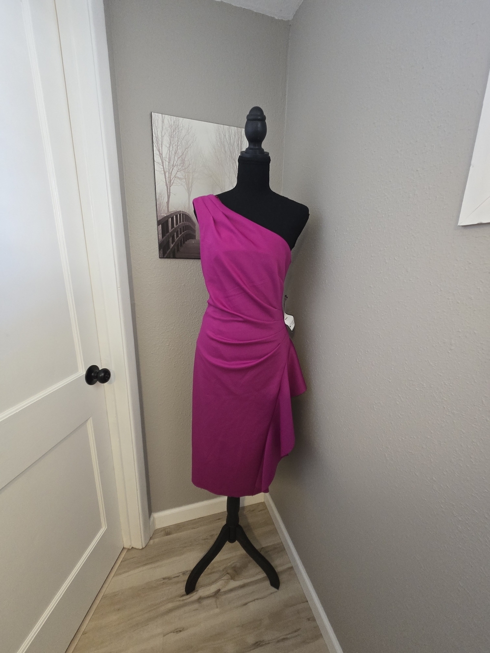 Xscape One-Shoulder Magenta Cocktail Dress